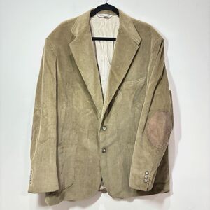 Stafford Men Thick Corduroy Blazer Tan Brown Elbow Patch 48L Professor Academia